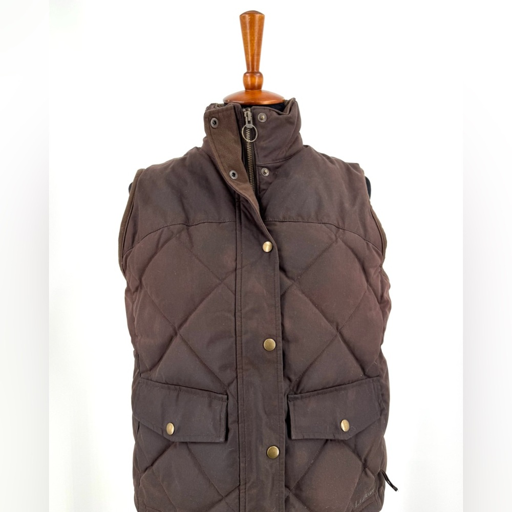 L.L.Bean Brown Quilted Waxed Cotton Goose Down Vest Size M - Picture 4 of 15